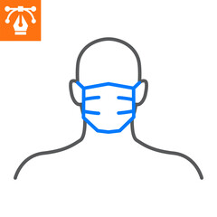 Protective medical mask line icon, outline style icon for web site or mobile app, safety and hygiene, respirator vector icon, simple vector illustration, vector graphics with editable strokes.