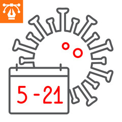 Incubation period line icon, outline style icon for web site or mobile app, disease and calendar, incubation period vector icon, simple vector illustration, vector graphics with editable strokes.