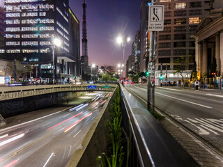 Sao Paulo, Brazil September 01, 2022. Traffic of vehicles in Paulista Aveue at night in Sao Paulo city, Brazil