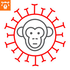 Monkeypox virus line icon, outline style icon for web site or mobile app, disease and epidemic, monkey pox vector icon, simple vector illustration, vector graphics with editable strokes.