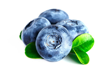 Blueberry isolated on white background. Vegan and vegetarian concept. Macro texture of blueberry berries.Texture blueberry berries close up. Blueberry with leaves.