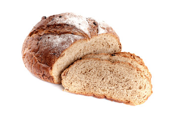 Freshly baked Bread isolated on white background.Healthy bread recipe.Insulated items, baking, side vew
