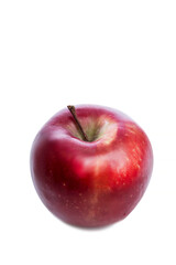 Bright juicy red apple. Vitamins and healthy natural nutrition. Isolated on white background. Vertical. Space for text.