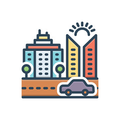 Color illustration icon for towns