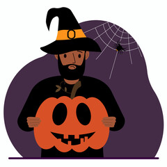 A man in a costume for the celebration of halloween. Poster for Happy Halloween celebration.