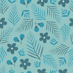 Trendy attractive vector seamless floral ditsy pattern design of repeating abstract flowers and leaves. Foliage background for printing and textile