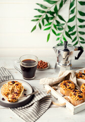 Fresh homemade oatmeal muffins with dried cranberry
