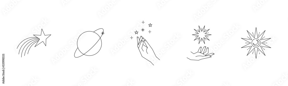 Canvas Prints aesthetic hands and cosmic and celestial elements. universal cosmos related icons. linear vector ill