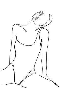 Minimal line art woman body. Woman beauty fashion concept. - Vector illustration