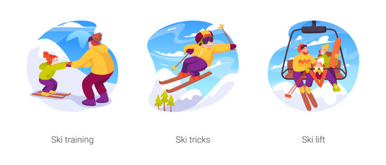 Fototapeta premium Skiing isolated cartoon vector illustration set