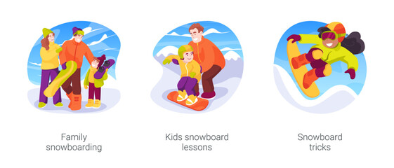 Snowboarding isolated cartoon vector illustration set