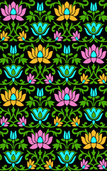 Indian Traditional Paithani Lotus Seamless Fabric Design