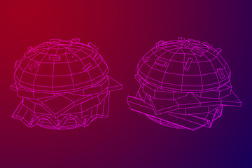 Hamburger or cheeseburger wireframe low poly mesh