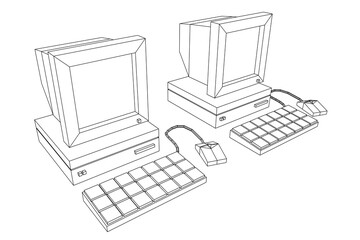Retro computer with monitor mouse and keyboard. Business concept