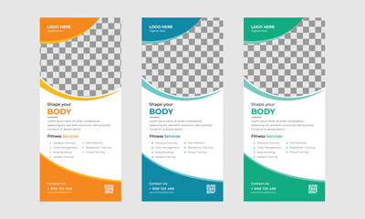 Premium Gym Fitness Roll-up Banner Design Template, Modern Gym Roll-Up Banner Design.