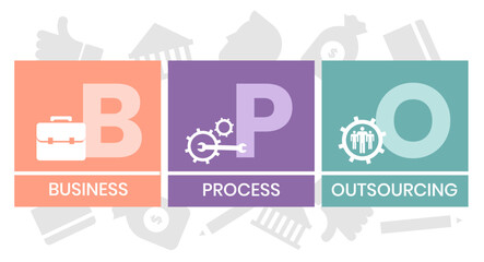 BPO - Business Process Outsourcing. acronym, business concept background. Vector illustration for website banner, marketing materials, business presentation, online