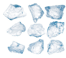 Set of peaces of crushed ice cubes. 