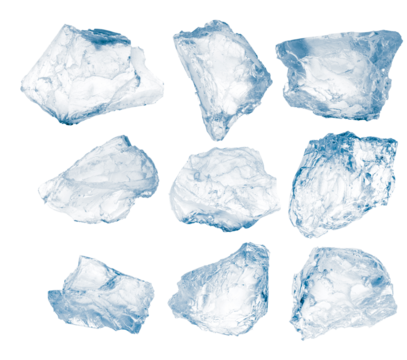 Set of peaces of crushed ice cubes. 