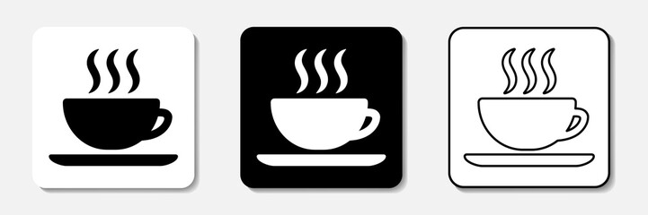 Hot drink flat icons collection. Set of three variants in black and white colors. Best for web, polygraphy, mobile apps and UI design.