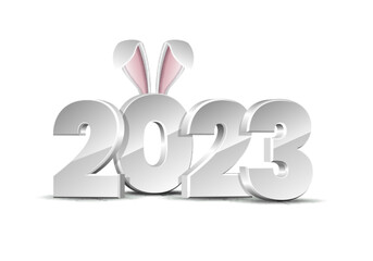 2023 year of rabbit. White numbers with cute bunny ears. Chinese New Year symbol