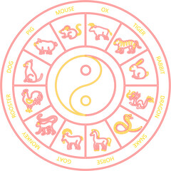 Chinese Zodiac Neon Circle Concept. Vector Illustration of Asia Promotion.