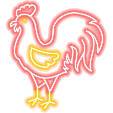 Chicken Chinese Zodiac Neon. Vector Illustration of Asia Promotion.
