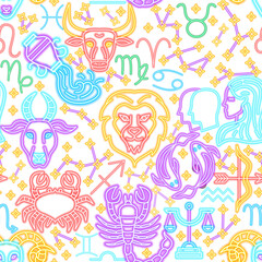 Horoscope Zodiac Seamless Pattern. Vector Illustration of Astrology Promotion.