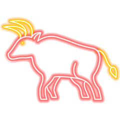 Ox Chinese Zodiac Neon. Vector Illustration of Asia Promotion.