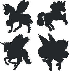 Flat design unicorn silhouette set illustration