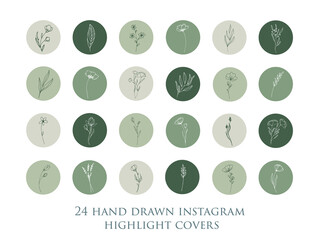 Highlight icons. Covers for Instagram highlights. Botanical and floral theme. Social media design. Hand drawn illustrations
