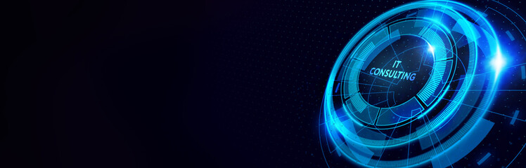 IT consultant presenting tag cloud about information technology. 3d illustration