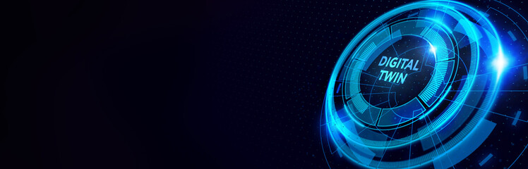Digital twin industrial technology and manufacturing automation technology. 3d illustration