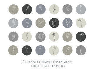 Highlight icons. Covers for Instagram highlights. Botanical and floral theme. Social media design. Hand drawn illustrations