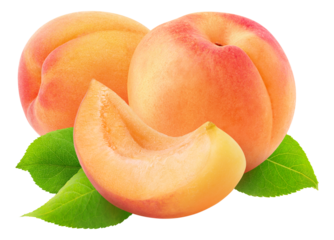Two whole apricot fruits and a slice, cut out