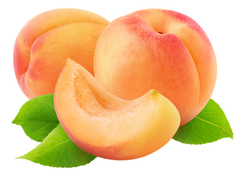 Two whole apricot fruits and a slice, cut out