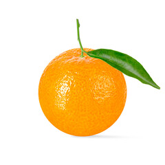 Mandarin or clementine with green leaf isolated on white background