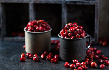 dried rosehip fruits on the table
