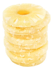 Peeled pineapple rings in a stack, cut out