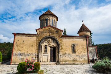 Fototapeta na wymiar Motsameta monastery, medieval stone orthodox church located on a cliff near Kutaisi, Georgia, Imereti Region. 