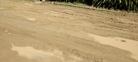 puddle mud dust clay reflection floor asphalt street path mall garden park parking plaza car...
