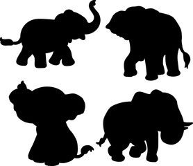 Set of elephant character silhouette set