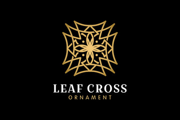 Golden Leaf Cross Mandala Logo