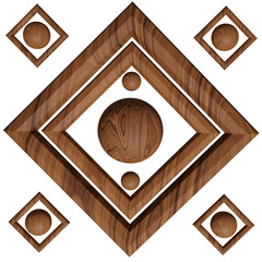 rhombus, wooden shape ball, isolated white, design element, 3d render