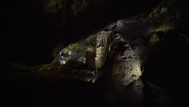Stalactites and stalagnites in Prometheus Cave, Georgia.