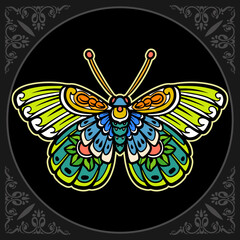 Colorful Beautiful butterfly mandala arts. isolated on black background