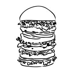 Burger black outline sketch. Vintage style. Vector illustration.