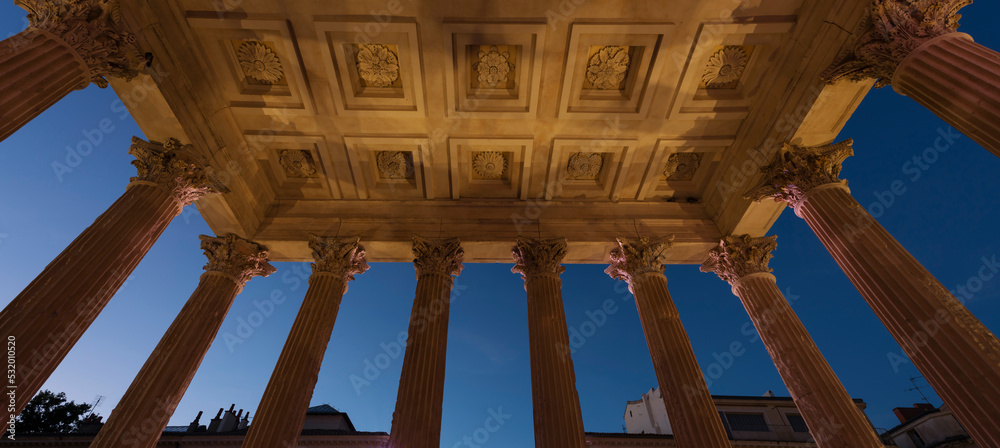 Sticker View from Maison Carree by night, raman temple in Nimes