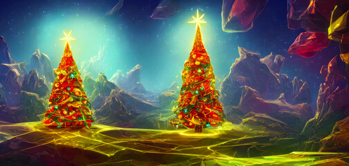 Fototapeta na wymiar Artistic concept painting of a beautiful christmas tree, background 3d illustration.