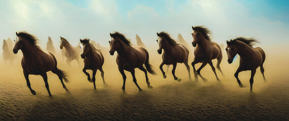 Naklejka premium Artistic concept painting of horses, background 3d illustration.