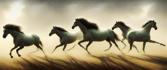 Fototapeta premium Artistic concept painting of horses, background 3d illustration.